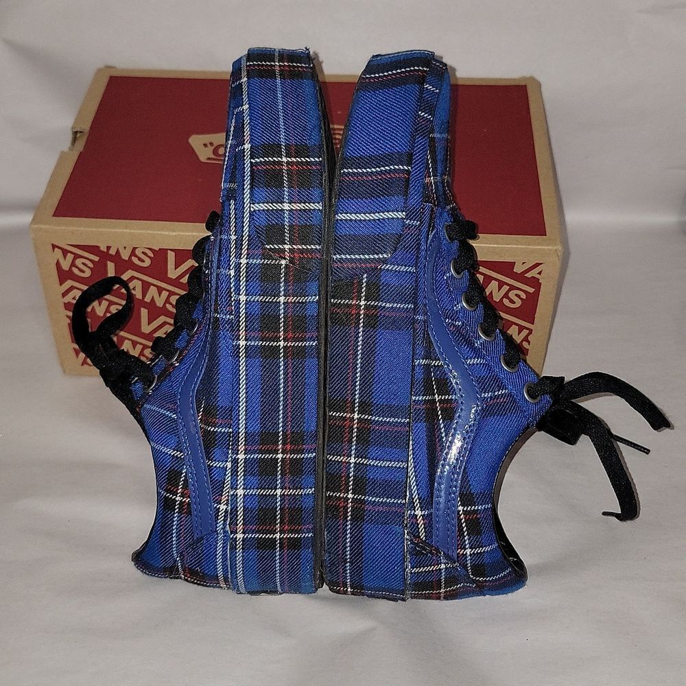 Vans Old Skool Platform Patent Plaid Blue Black Sneaker Shoes Women 5.5 Men 7 - Picture 14 of 15